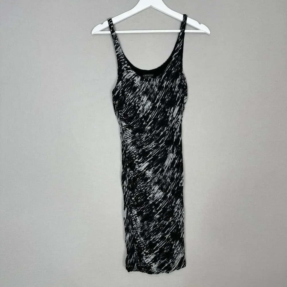 Theory‎ Womens Dress P Black Etta Storm Cloud Print Bodycon Ruched Mesh Y2K Goth